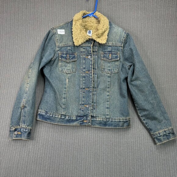GAP Vintage 2002 Women's Size Medium Faux Fur Sherpa Lined Denim Jean Jacket - Picture 1 of 9